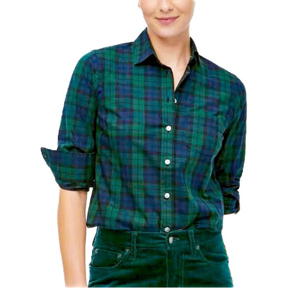 NEW!! J. Crew Blue/Green/Black Tartan Plaid Long Sleeve Button-up Shirt XXSP